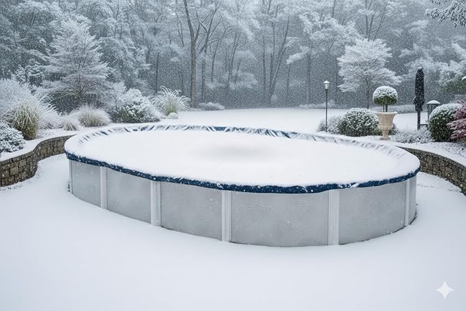 Premium Winter Pool Cover for Above Ground Oval Pool, 12' x 18' Ft., Aboveground Pools Winter Cover, Heavy Duty, Includes Winch and Cable, UV Protection, Solid Blue