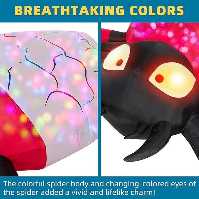 ININ 12FT Giant Halloween Inflatable Spider Decorations Outdoor,Halloween Blow Up Yard Decorations Built-in 8 Rotating LED Lights,Halloween Party Decor,for Garden/Lawn.