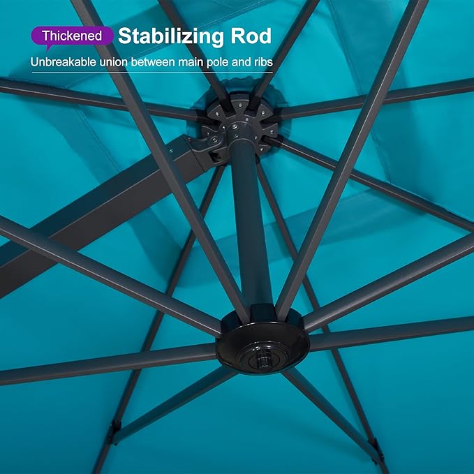 PURPLE LEAF 10' X 13' Rectangle Patio Umbrella Large Outdoor Aluminum Offset Umbrella with 360-degree Rotation Cantilever Umbrella for Garden Deck Backyard Pool, Turquiose Blue