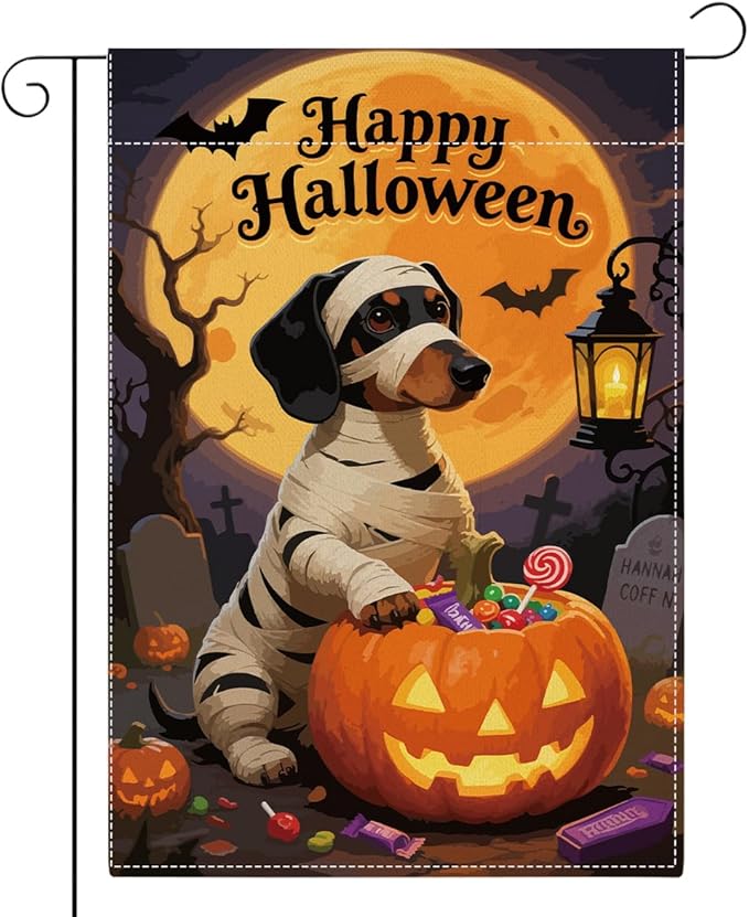Halloween Garden Flag Scary Dog Bat Fall Halloween Themed Holiday Party Outside Outdoor Lawn Decorations Yard Flag Double Sided 12x18 Inch