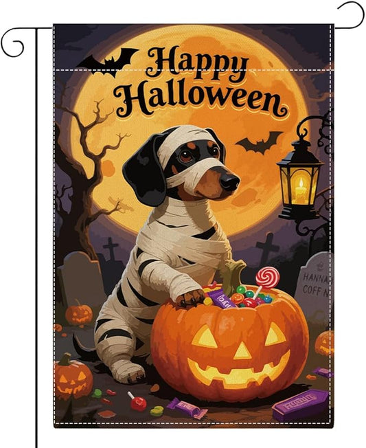 Halloween Garden Flag Scary Dog Bat Fall Halloween Themed Holiday Party Outside Outdoor Lawn Decorations Yard Flag Double Sided 12x18 Inch