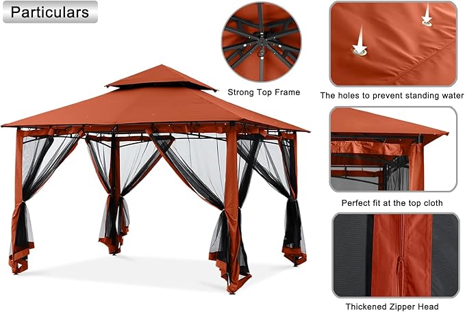MASTERCANOPY Outdoor Garden Gazebo for Patios with Stable Steel Frame and Netting Walls (11x11,Rust Red)