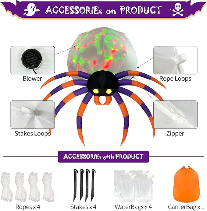 DomKom Giant 16FT Halloween Inflatable Decorations Spider, Build-in Magic LED Lights Holiday Blow Up Yard Decoration for Halloween Holiday Party Outdoor,Garden Yard Lawn Decor