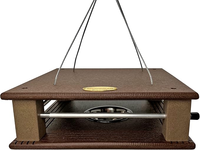 DutchCrafters Poly Gilbertson Large Covered Blue Bird Feeders for Outdoors Hanging, Bluebird Feeder for Mealworms - Amish USA Made (Milwaukee Brown & Weatherwood)