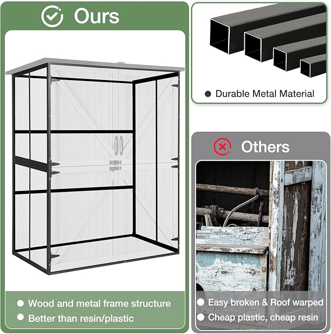 Outdoor Storage Shed with Floor, Waterproof Storage Cabinet with Metal Frame, Adjustable Shelves, Garden Shed for Backyard Garden Patio Lawn - White