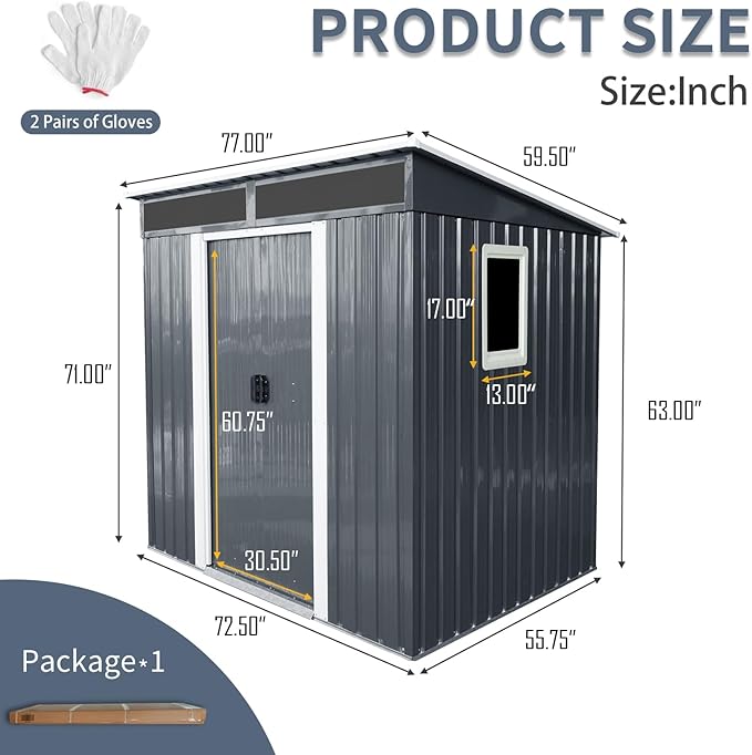 6X5 FT Outdoor Storage Shed, Waterproof Metal Garden Sheds with Lockable Door, Steel Tool Storage Buildings Shed & Outdoor Storage House for Garden, Backyard, Patio, Trash Cans(Black and White)