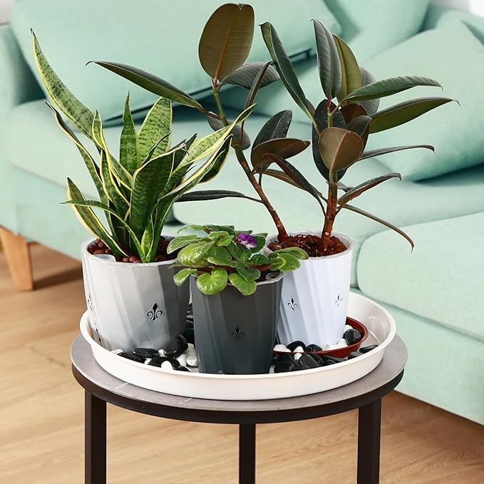 6 Pack Bottom 12 Inch Plant Saucers for Indoors Outdoors Plastic Plant Water Catcher Trays No Holes Round Flower Pot Drip Trays, Heavy Duty Plant Pot Saucers Water Drainage Trays, Terracotta
