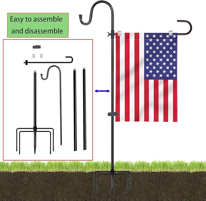Garden Flagpole Stand with Shepherd'S Hook, for Garden Flag Stand 12x18 Flag | 1/2 Inch Thick 62 Inch High, Perfect for Garden Flag Holders for Outside (Solar Lights & Flags Not included)