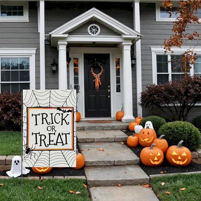 HTBIG Halloween Garden Flag Decor, Trick OR Treat Garden Flag, Yard Flags for Outside 12x18 inch, For Halloween Holiday Yard Outdoor Decorate