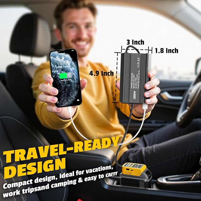 2PCS 300W Battery Charger Compatible with Dewalt: LIVOWALNY Portable Power Inverter DC 20V to 110V Battery Inverter Charger Adapter Power Supply 2 AC & 2 USB Ports for Car, Phone, Camping Essentials