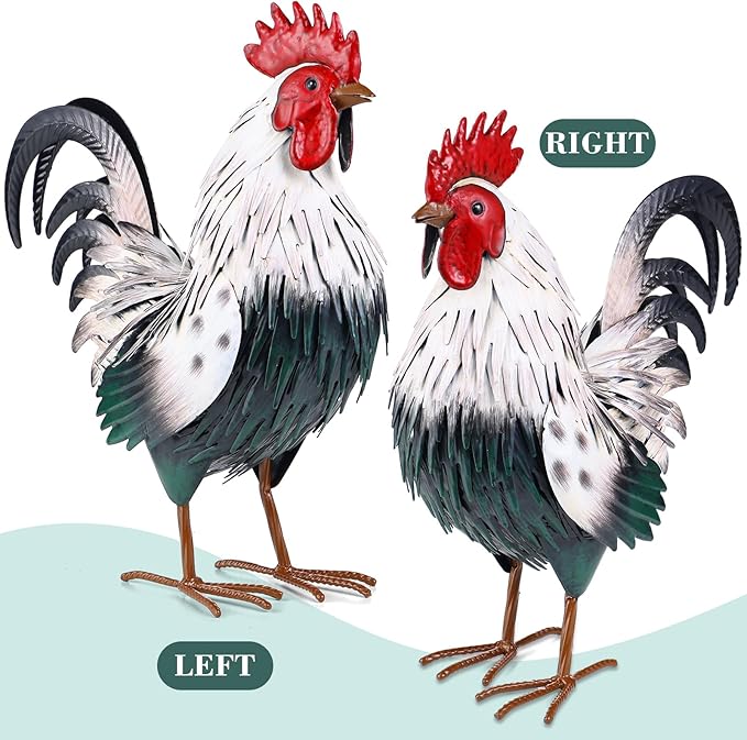 Rooster Garden Statue Sculpture Metal Chicken Yard Decor Outdoor Figurines Patio Backyard Decoration