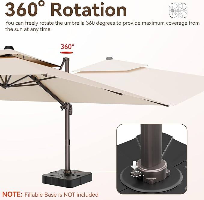9x12 FT Patio Umbrella, Large Cantilever Rectangular Double Top Heavy Duty Offset Umbrellas with 360° Rotation, Outdoor shade for Garden Deck Pool, Beige