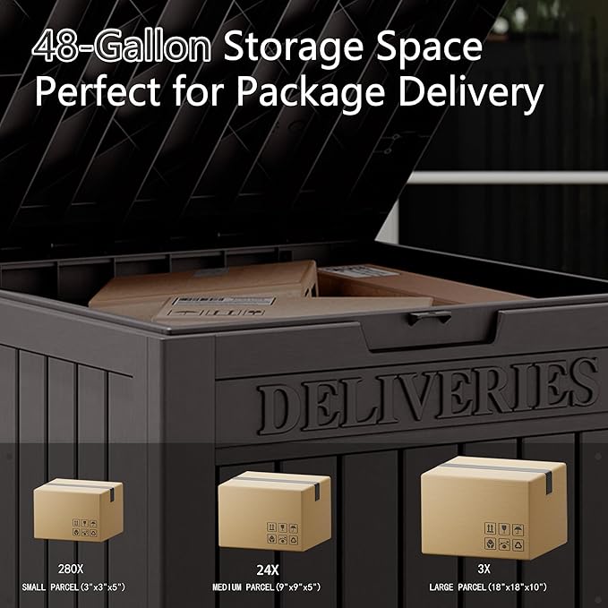 Package Delivery Box for Outside, 48 Gallon Storage with Lockable Secure, Large Double Wall Resin Outdoor Package Delivery Waterproof Deck