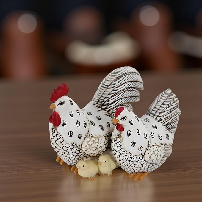Chicken Family Decorative Sculpture, Indoor/Outdoor Outdoor Garden Statue,Rooster, Hen, Chick Garden Sculpture,Rustic Hen Statue