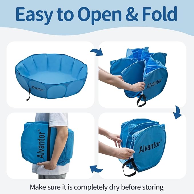 Alvantor Pet Swimming Pool - Foldable, Portable Dog Bathing Tub and Kiddie Pool - Indoor/Outdoor Fun - 63"x12" - Patent Pending
