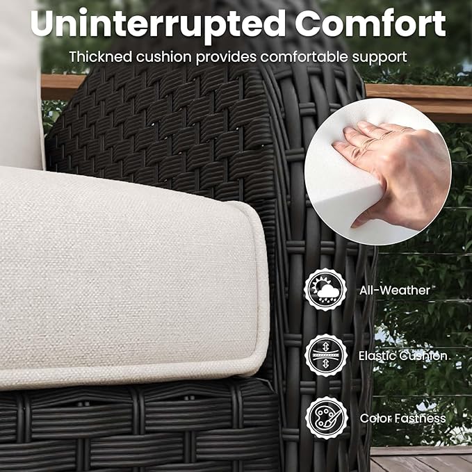 10 Pieces Patio Furniture Sets with Fire Pit Table, Wicker Rattan High Back Outdoor Swivel Rocking Chairs Set with 3-Seat Couch, Ottomans and Side Table