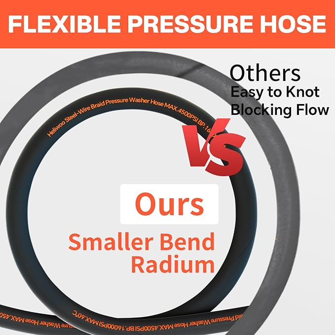 5/16" Pressure Washer Hose 75 FT×3/8 Inch 4500psi for Cold and Hot Water Max 140°F With 3/8 Inch Quick Connect Kink Resistant High Tensile Wire Braided