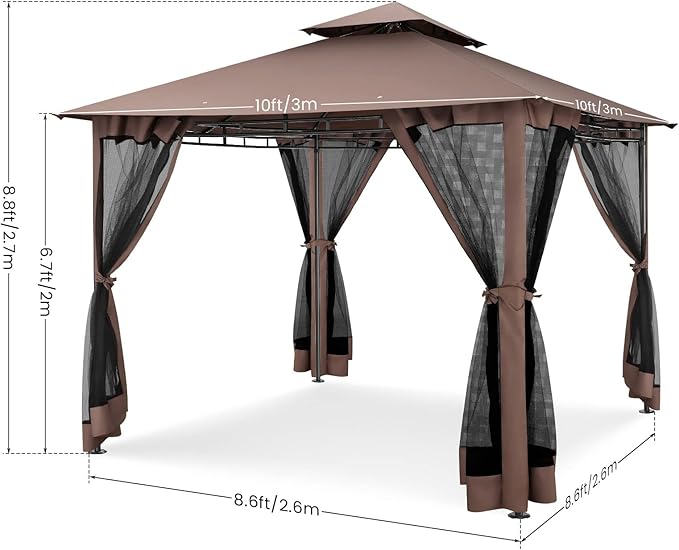 COBIZI Gazebo with Improved Cold-Proof Nettings Winter Gazebos on Clearance Heavy Duty Gazebo Double Roof with Metal Frame Gazebo Tent for Patio, Deck (Frame Thickened)