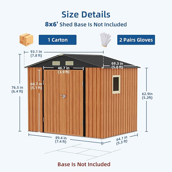 6x8FT Outdoor Storage Shed, Metal Garden Shed with Updated Frame Structure & Lockable Doors, Large Tool Shed for Backyard, Patio,Lawn,Utility & Bike Storage