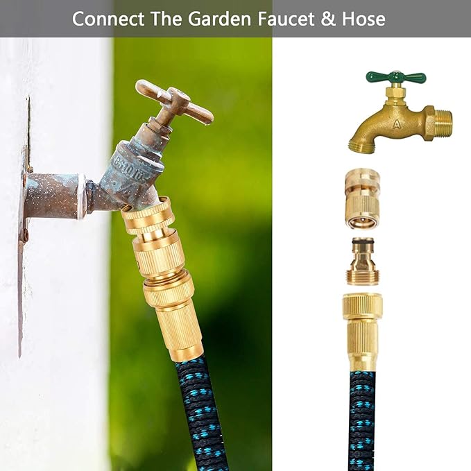 BoArt (4 Sets Garden Hose Quick Connector Set, Solid Brass 3/4 Inch Water Fitings Thread Easy Connect No-Leak Male Female