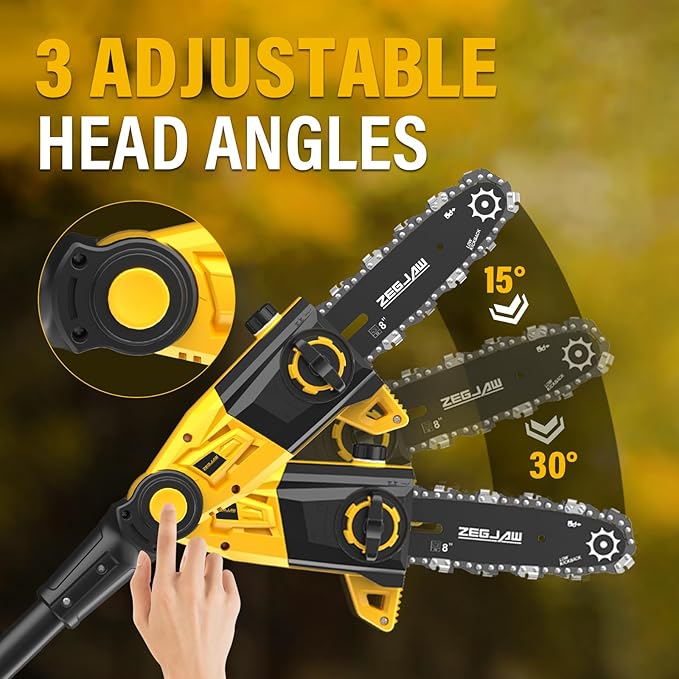 Pole Saw, 8-Inch Pole Saw for Tree Trimming Cordless 15-FT Max Reach, Auto Oiling, Tool-Less Electric Pole Saws, Tree Trimmer with Battery & Fast Charger