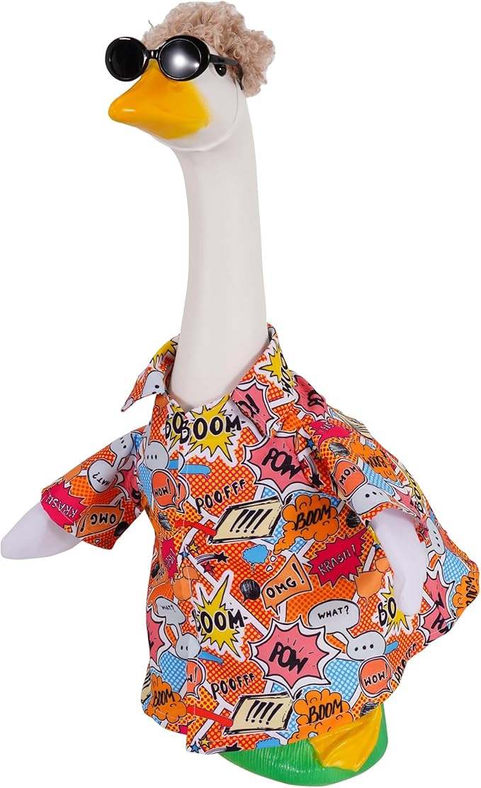 JIAYAN Porch Goose Outfits Outdoor Decoration: 3Pcs Funny Hip Pop Costume with Wigs Sunglasses Set 23"/ 17" Lawn Goose Statue Clothes for Theme Party Garden Patio Yard