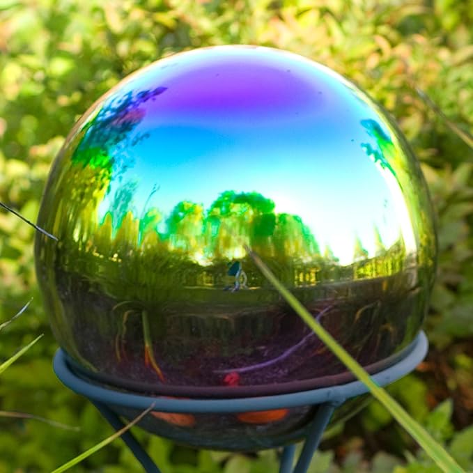 uxcell Rainbow Gazing Ball 4 Inch 100mm Reflective Sphere Polished Hollow Ball, Stainless Steel Gazing Globe Mirror Ball for Home Garden Outdoor Decoration