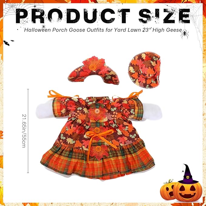 Fall Porch Goose Outfit Set for 23'' Plastic Statue Lawn Porch Goose Clothes with Thanksgiving Day Maple Leaf Skirt Hat Costume for Indoor Outdoor Patio Yard Lawn Art Decor