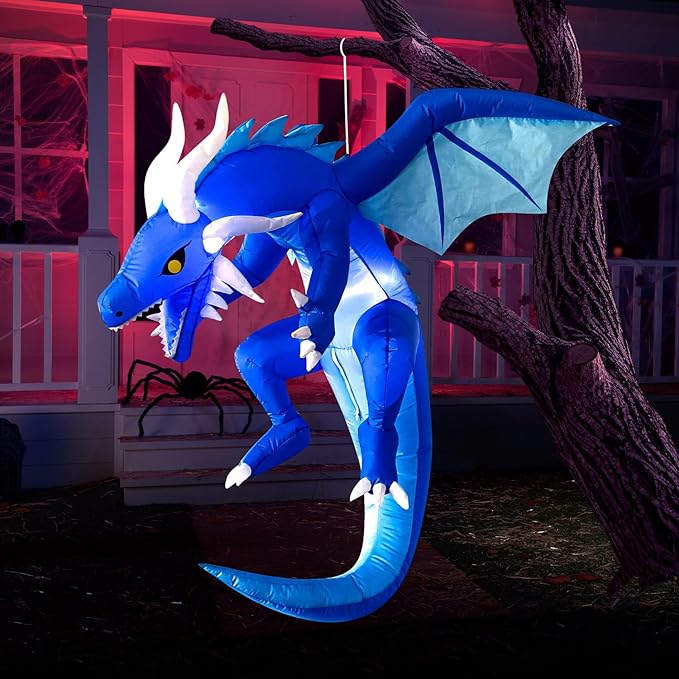 Joiedomi 5 Ft Tall Halloween Inflatables Hanging Ice Dragon Outdoor Decorations, Hanging Ice Dragon Blow Up for Yard with Build-in LEDs, Halloween Inflatables Party Supplies Outdoor Decor for Yard