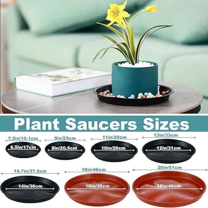 6 Pack Bottom 12 Inch Plant Saucers for Indoors Outdoors Plastic Plant Water Catcher Trays No Holes Round Flower Pot Drip Trays, Heavy Duty Plant Pot Saucers Water Drainage Trays, Terracotta