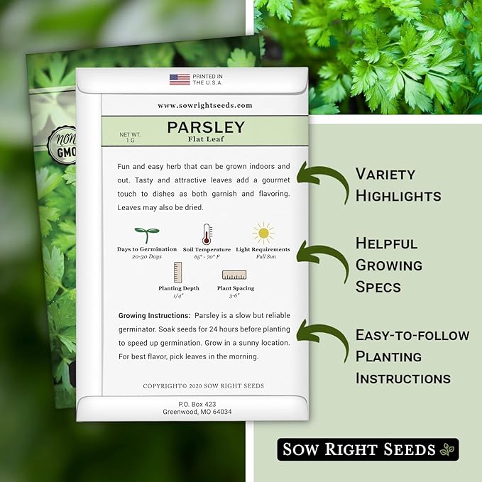 Sow Right Seeds - Flat Leaf Parsley Seed for Planting - Non-GMO Heirloom Packet with Instructions to Plant and Grow a Kitchen Herb Garden - Indoor or Outdoor - Great for Hydroponics Growing (2)