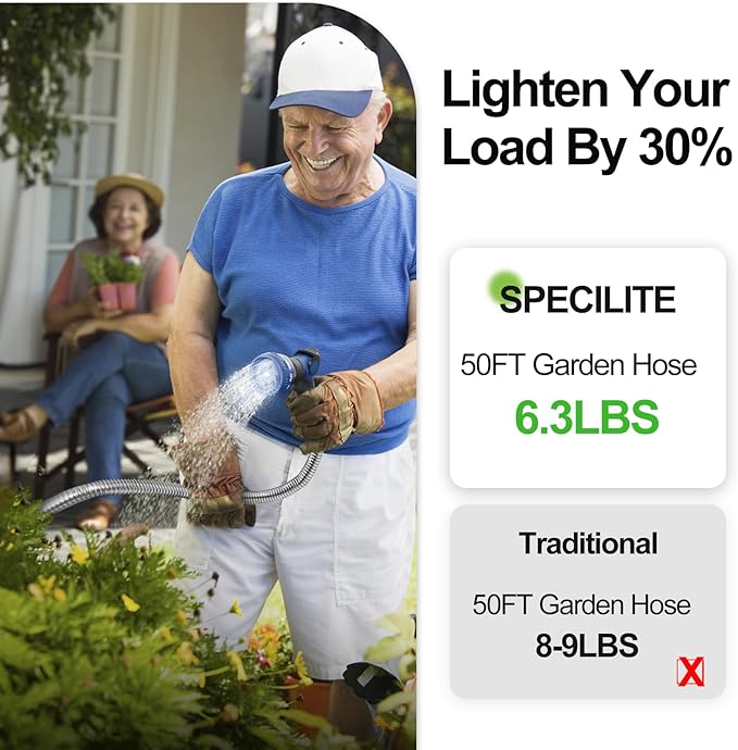 SPECILITE 100ft 304 Stainless Steel Garden Hose Metal, Heavy Duty Water Pipe with Nozzles for Yard, Outdoor - Flexible, Never Kink & Tangle, Puncture Resistant (Sliver)