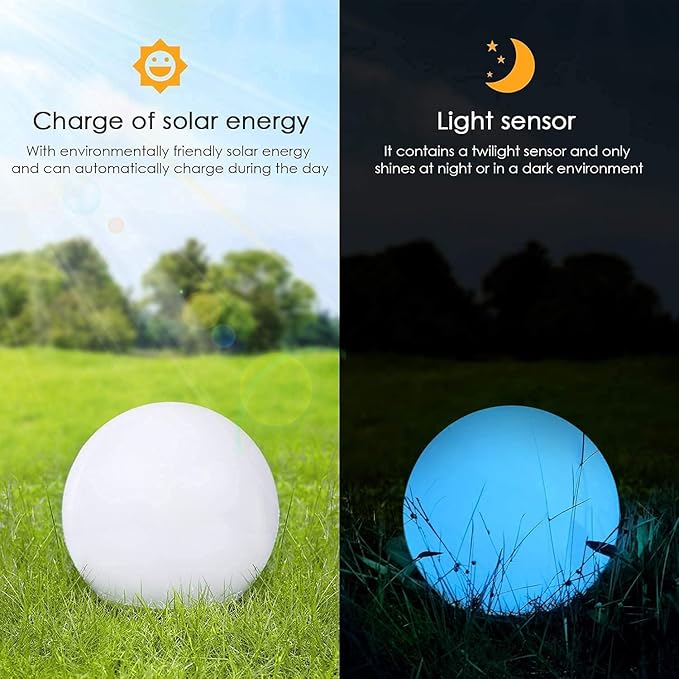 10-in Solar Globe Light Outdoor Waterproof, Dimmable Solar Balls for Garden w/Remote, Glowing Orb Light for Outside w/Ground Stake, Globe Floor Mood Lamp for Patio Yard Lawn Backyard Decor(16 Colors)