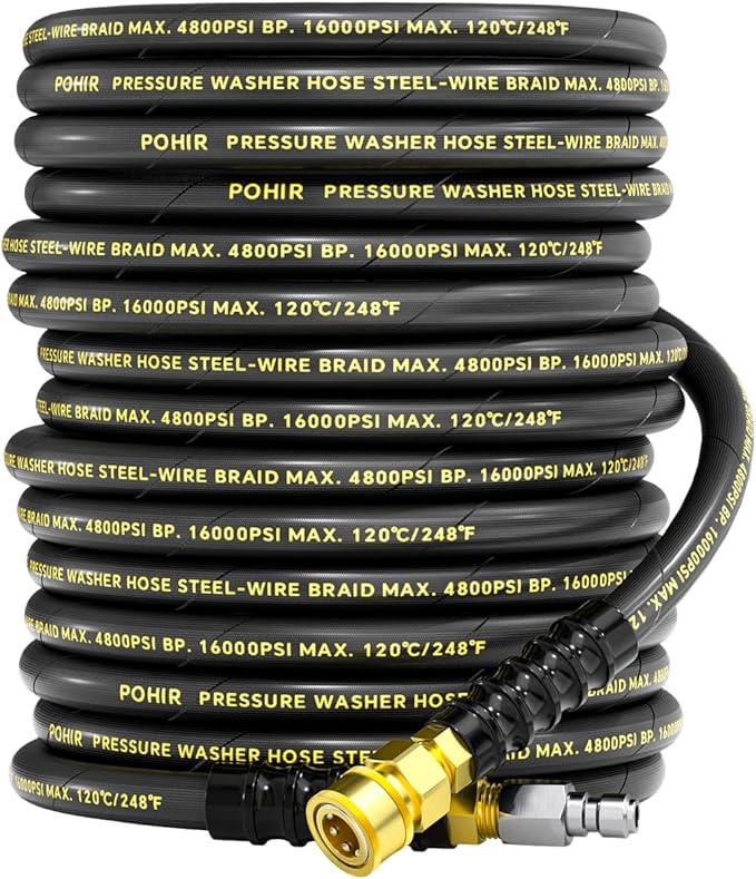 3/8" Pressure Washer Hose 70FT 4800PSI, Power Washer Hose Steel Wire Braided with Swivel Quick Connect, Commercial Grade Industrial High Pressure Water Washing Hose (4800PSI, 70FT)