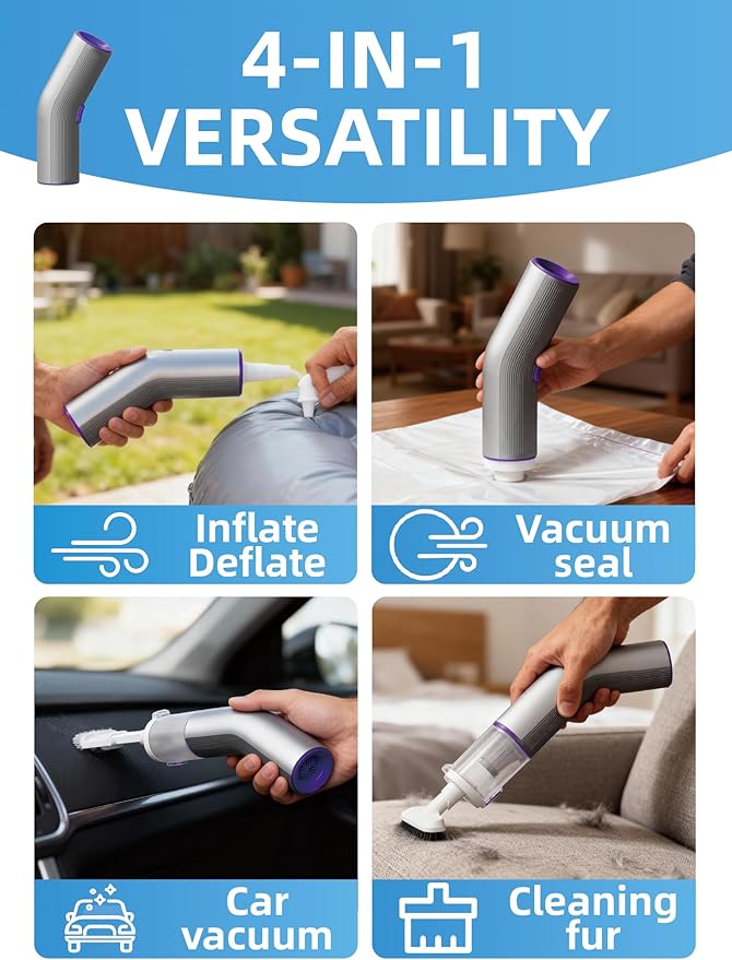 Handheld Vacuum Cordless, 4 in 1 Portable Mini Car Vacuum Cleaner with 15000pa Suction Power, 2 Suction Modes & Multi-Nozzles for Home Pet Office, Silver