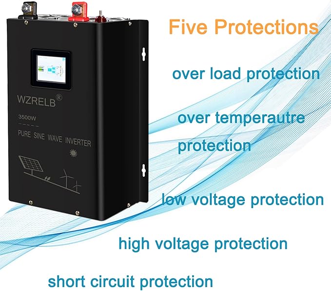WZRELB 3500W 24V Pure Sine Wave Inverter,24 Volt DC to AC 120V 240V Split Phase Power Inverter,7KW Surge,5 AC Outlets,AC Hardwire Terminal,15ft LCD Remote Panel