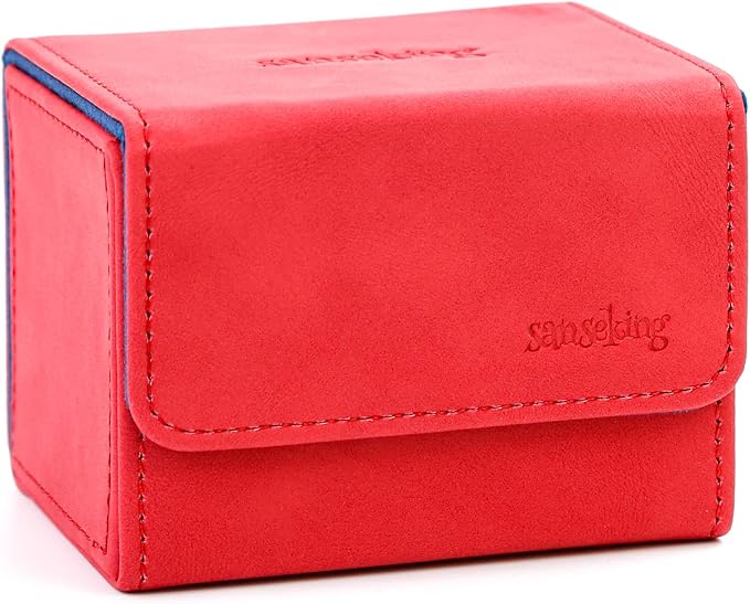 Magic Card Deck Box for MTG Single Deck Card Box fits 100+ TCG Sleeved Cards Soft Leather Card Box Top loading Card Boxes Magic Gift for MTG TCG CCG (Horizontal,Red)