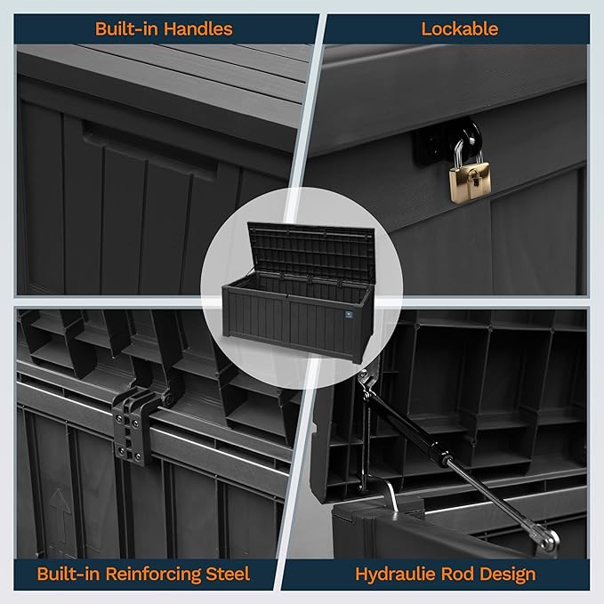 Heavy Duty Storage Box,230 Gallon Black Outdoor Storage Box is Made of Resin for Outdoor, Patio or Indoor Use.