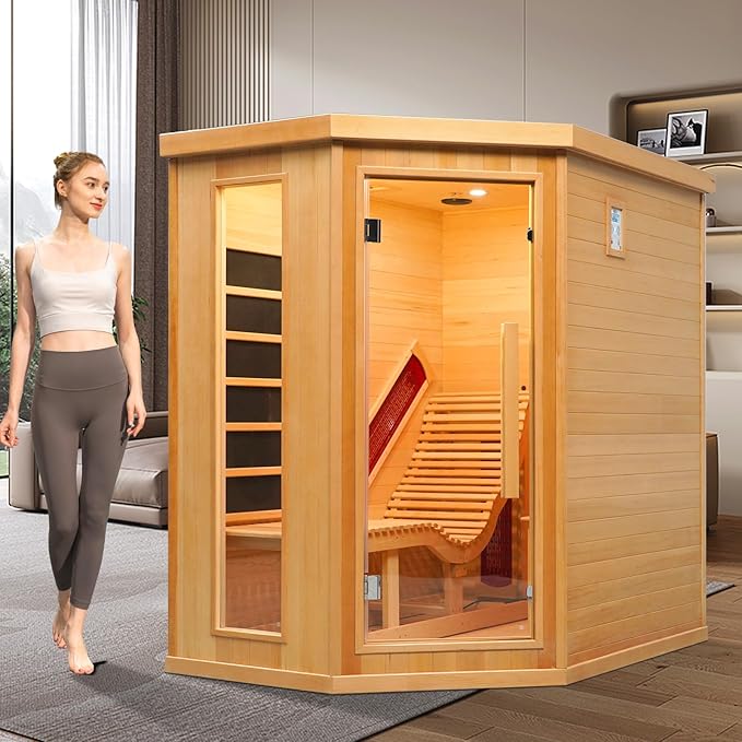 Infrared Sauna Room with Recliner, One Person Infrared Sauna Home, 220V，2300W, 4 Heating Tubes, 4 Carbon Crystal Heating Panel, Bluetooth Speakers, 7 Color Light, Oxygen Bar