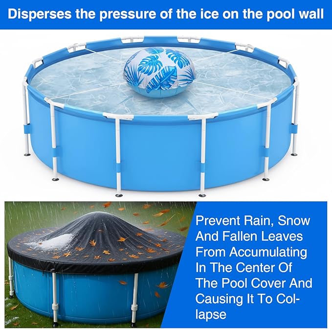 8pcs 4ft Pool Pillows for Above Ground Pools, Cover Balloon Winterizing Inflatable Air Pillow Float with Ropes PVC Ice Equalizer Closing Winter Swimming Ball Accessories
