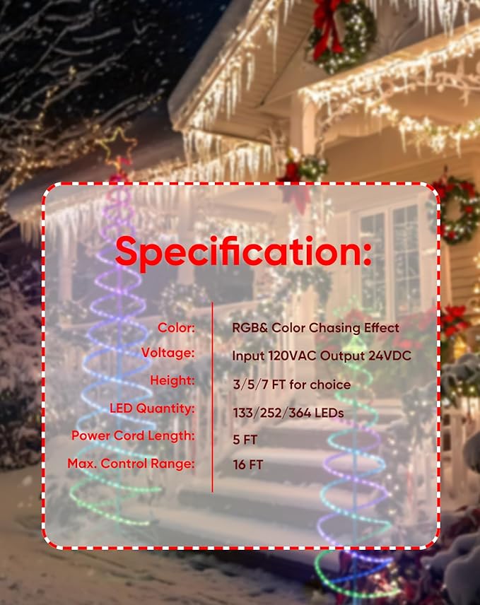 Double Spiral Christmas Tree Light Outdoor, Color Changing Remote Control Outdoor Light Up Christmas Tree with 8 Modes, 24V Plug&Play ETL Waterproof for Xmas Yard, RGB+IC, 3FT