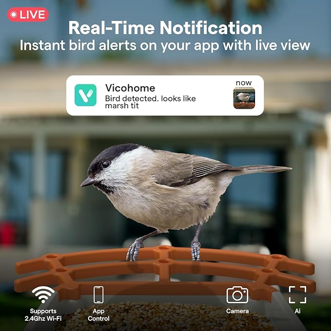 BirdsView Bird Feeder with 2K Ai Camera, Solar Panel, Hummingbird Feeder, Bird House, Live Alerts & Species Recognition – Ideal for Bird Lovers