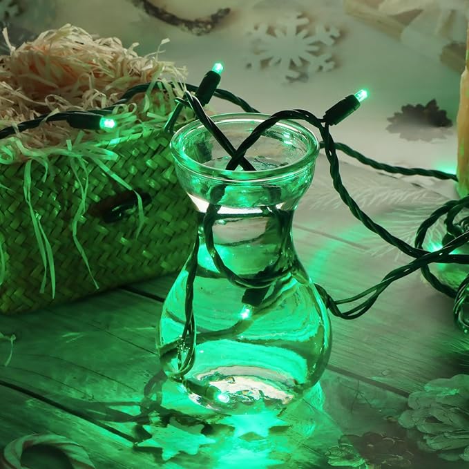 100 LED 5MM Green Christmas Lights, 33FT Indoor/Outdoor String Light, Mini Lights for Garden, Patio, Christmas Trees - Green Wire, Commercial Grade, UL Listed