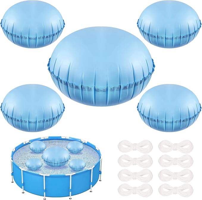 4+1 Combined Pool Pillows, Pool Air Pillow, Inflatable Pool Pillows for Above Ground Pools, Winter PVC Ice Equalizer Air Pillow with 8PCS 4m Ropes for Support Swimming Pool Covers (5Ft +4PCS 3Ft)