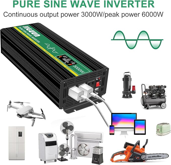Pure Sine Wave Inverter,3000W 12V to 110V Power Inverter Converter,USB Output LCD Display for Household Home Car RV Camping Use W/Protective Cap