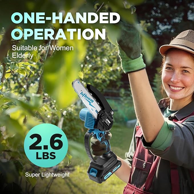 Chainsaw 6 Inch Mini Electric Chainsaw Cordless Battery Powered, HandHeld Chain Saw for Wood/Trees Trimming, Tools for Household and Garden, Chain Saw Gift for Men Dad Husband Women