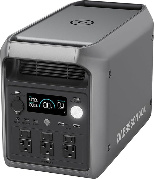 DABBSSON 2048Wh Solar Generator, Safe Semi-Solid LiFePO4, 3300W Power Boost, 2200W AC Output ×6, 41lb,Compact & Lightweight, 1.3X Runtime, 2000L Portable Power Station for Camping/Home/RV
