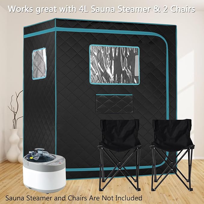 Smartmak Full Size Steam Sauna Tent, Portable Whole Body Home Spa Room, 1 or Two Person Large Space, Steamer NOT Included (47.28" x 35.46" x 63" Blackgreen)