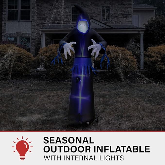 Haunted Hill Farm 8-Ft Tall Grim Reaper Blow Up Inflatable with Lights and Music, Outdoor Halloween Inflatable Decoration for Lawn and Yard, Giant Spooky Holiday Decor