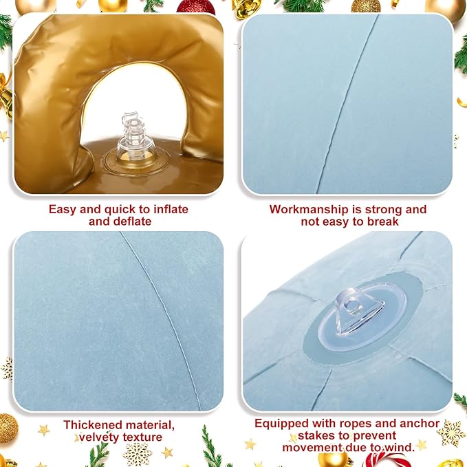 Jetec 3 Pcs 32 Inch Giant Velvet Christmas Inflatable Balls Ornament Flocked Xmas PVC Inflatable Flocked Ball Ornaments for Christmas Holiday Outdoor Blow up Yard Decor(Light Green, White, Gray Blue)